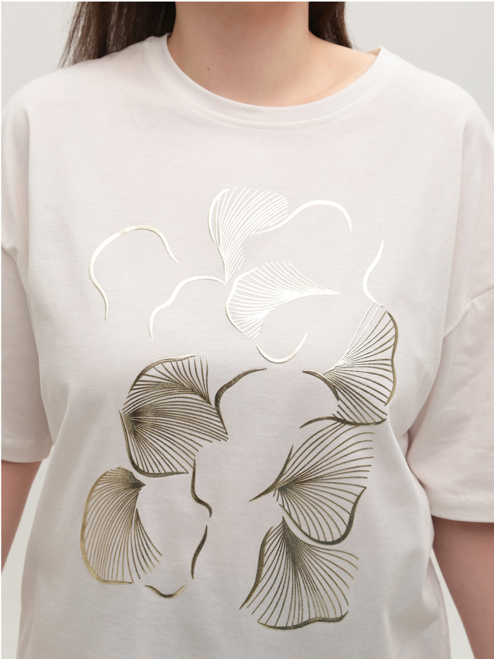 Футболка женская белая широкая с принтом 618-3-T