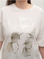 Футболка женская белая широкая с принтом 618-3-T