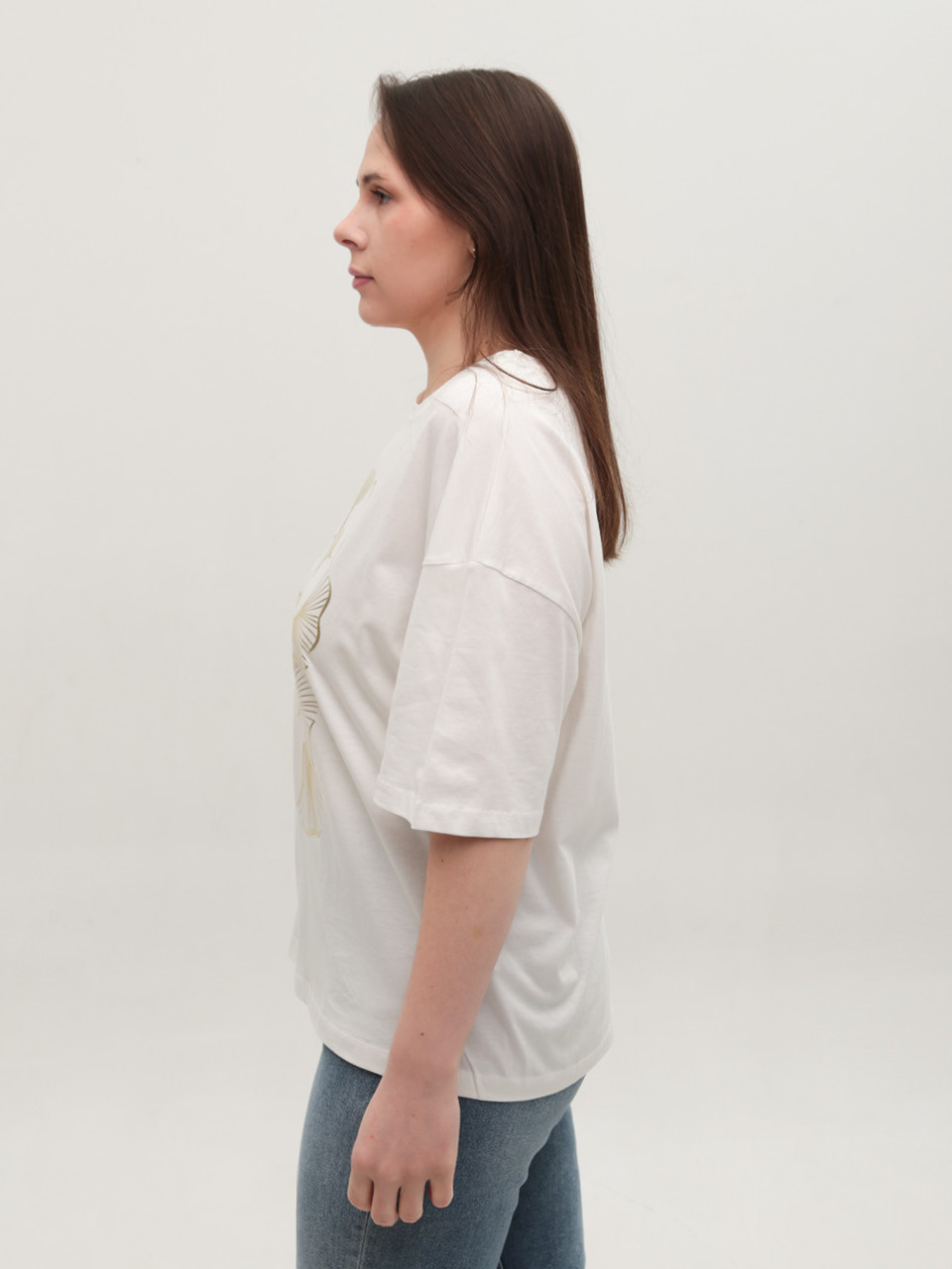 Футболка женская белая широкая с принтом 618-3-T