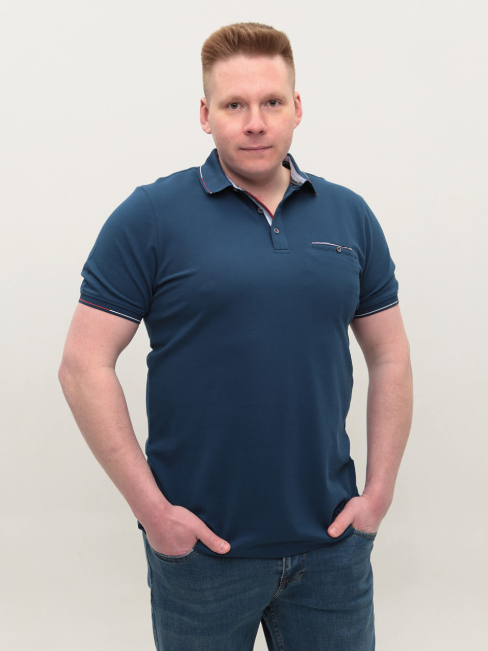 Поло чоловіче синє пряме короткий рукав 9606-1