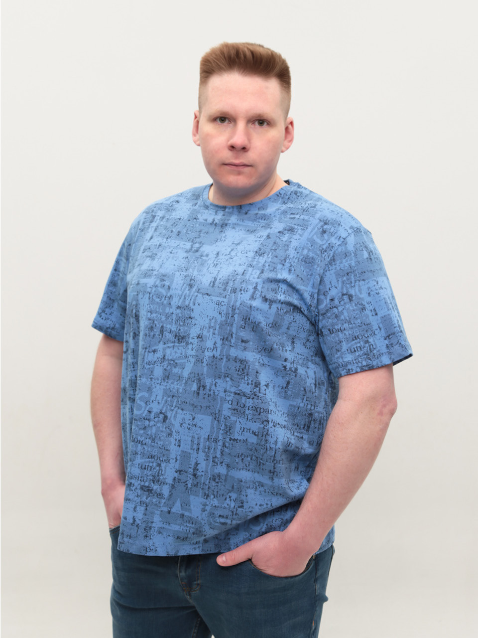 Футболка мужская синяя прямая с принтом 117-1