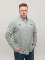 Рубашка мужская зеленая льняная длинный рукав 8412-12