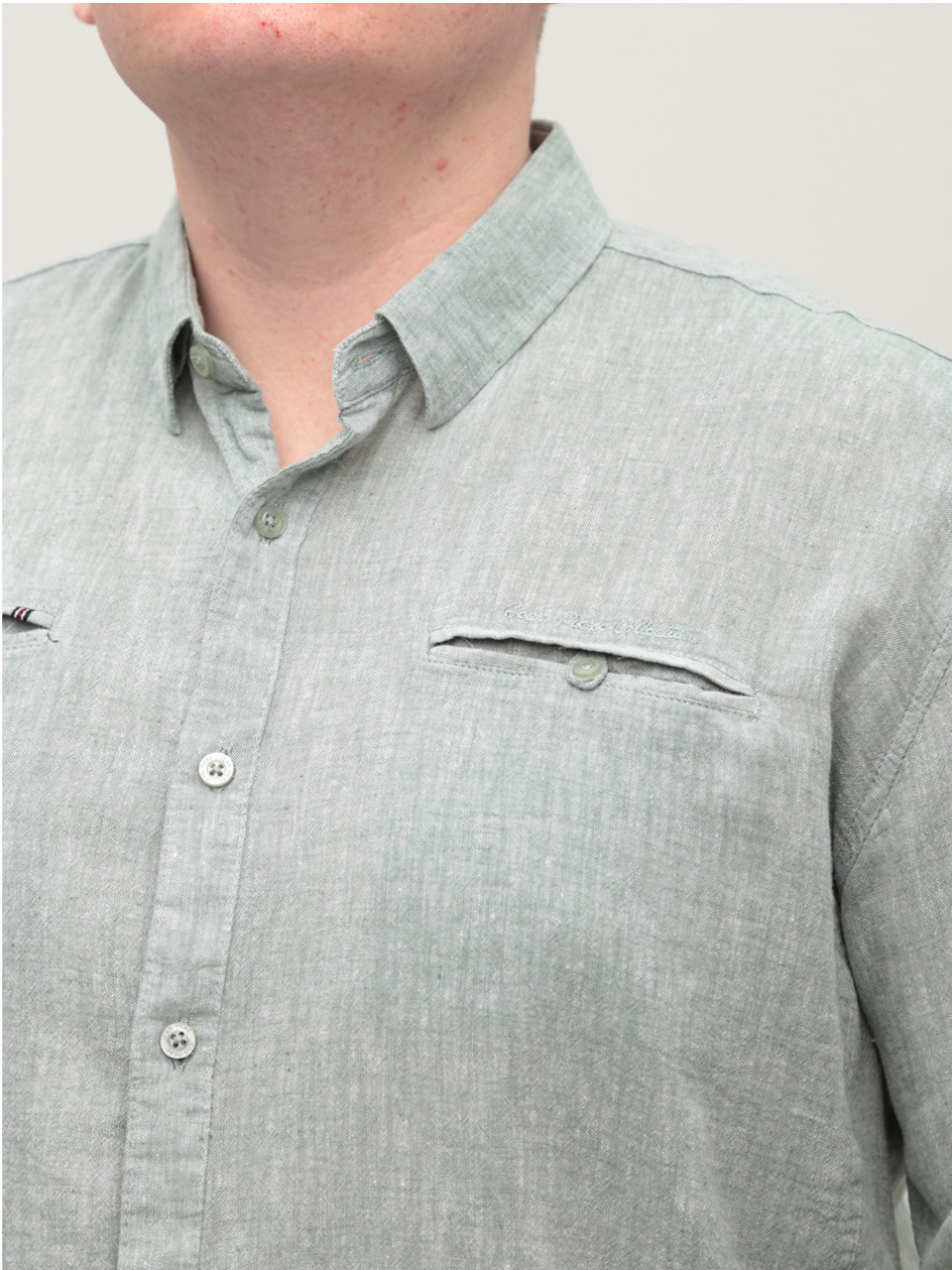 Рубашка мужская зеленая льняная длинный рукав 8412-12