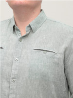 Рубашка мужская зеленая льняная длинный рукав 8412-12