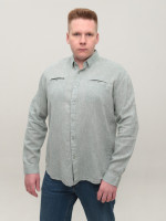 Рубашка мужская зеленая льняная длинный рукав 8412-12