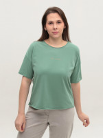 Футболка женская зеленая прямая с надписью  1835-13-T