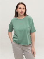 Футболка женская зеленая прямая с надписью  1835-13-T