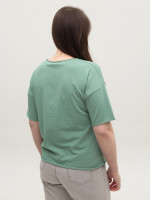 Футболка женская зеленая прямая с надписью  1835-13-T