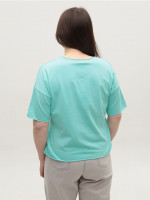 Футболка женская ментоловая прямая с надписью 1835-16-T