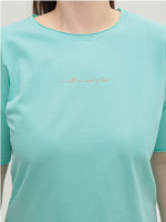 Футболка женская ментоловая прямая с надписью 1835-16-T