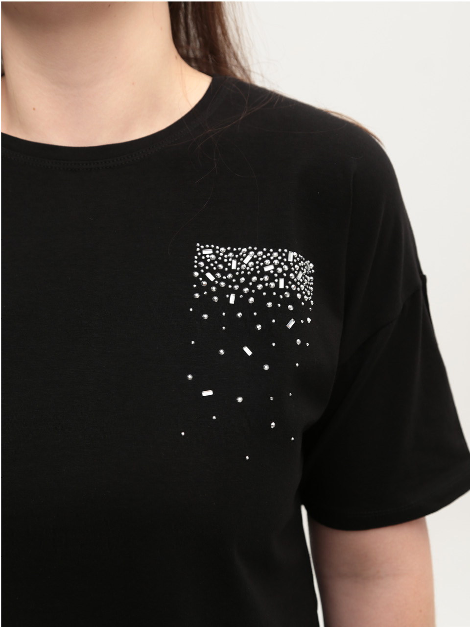 Футболка женская черная свободная 2709-01-T