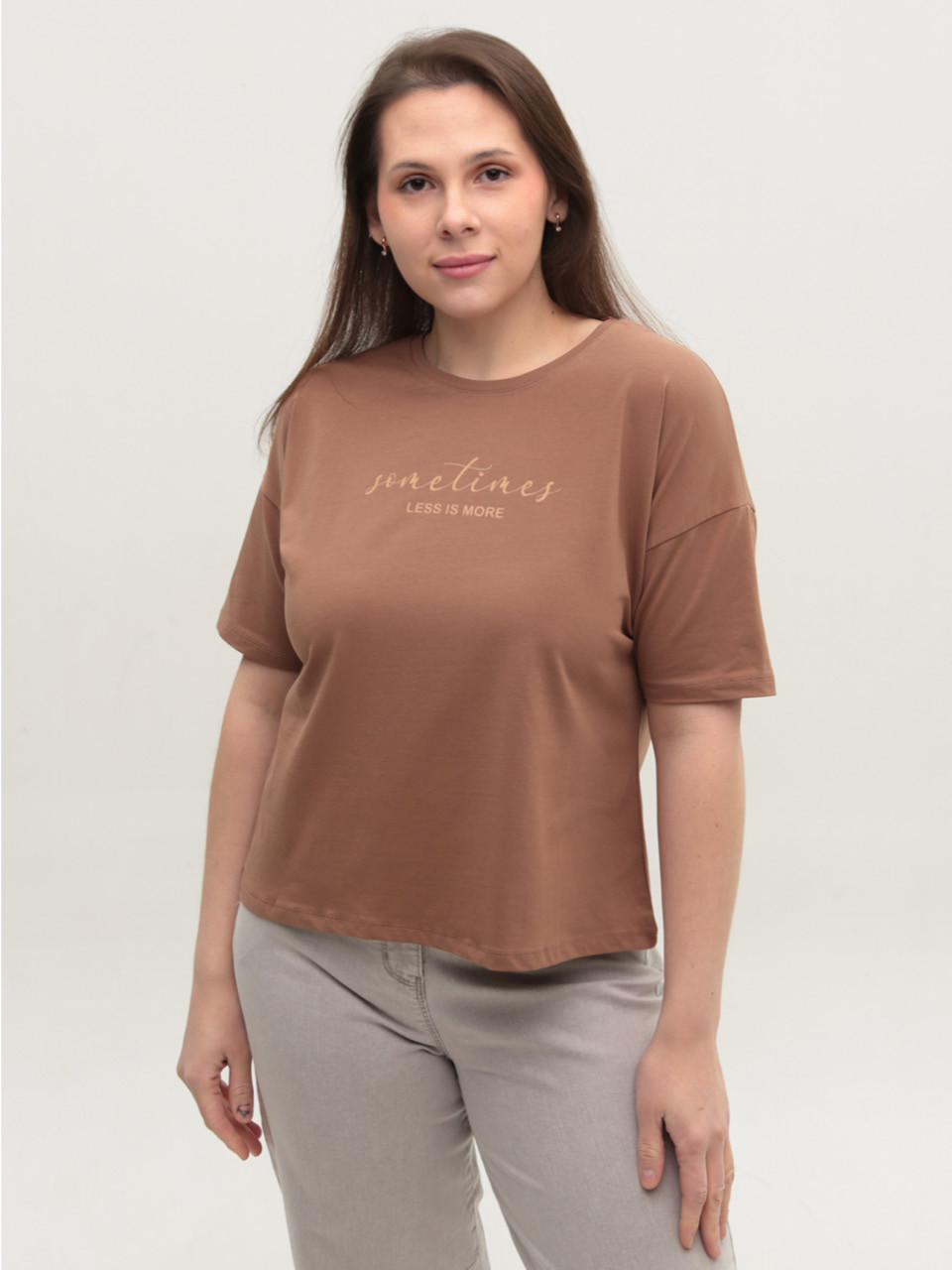 Футболка женская коричневая с надписью 2713-14-T