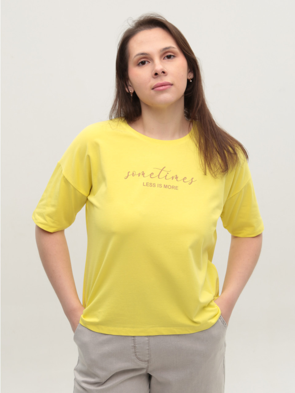 Футболка женская желтая с надписью 2713-15-T