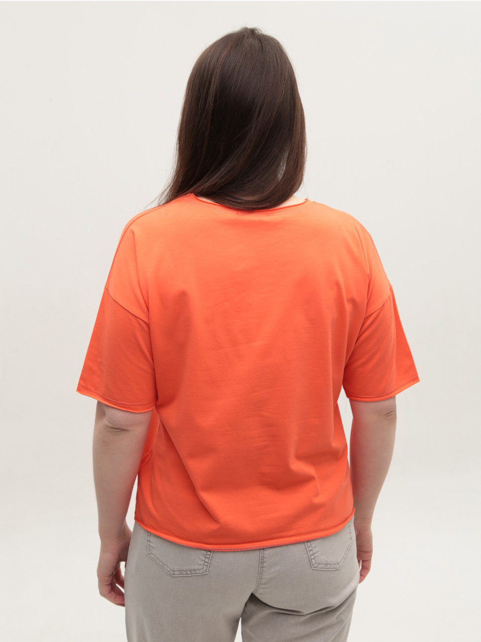 Футболка женская коралловая с надписью 2718-12-T