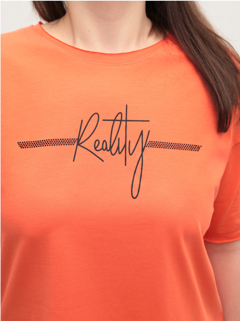 Футболка женская коралловая с надписью 2718-12-T