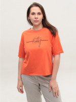 Футболка женская коралловая с надписью 2718-12-T