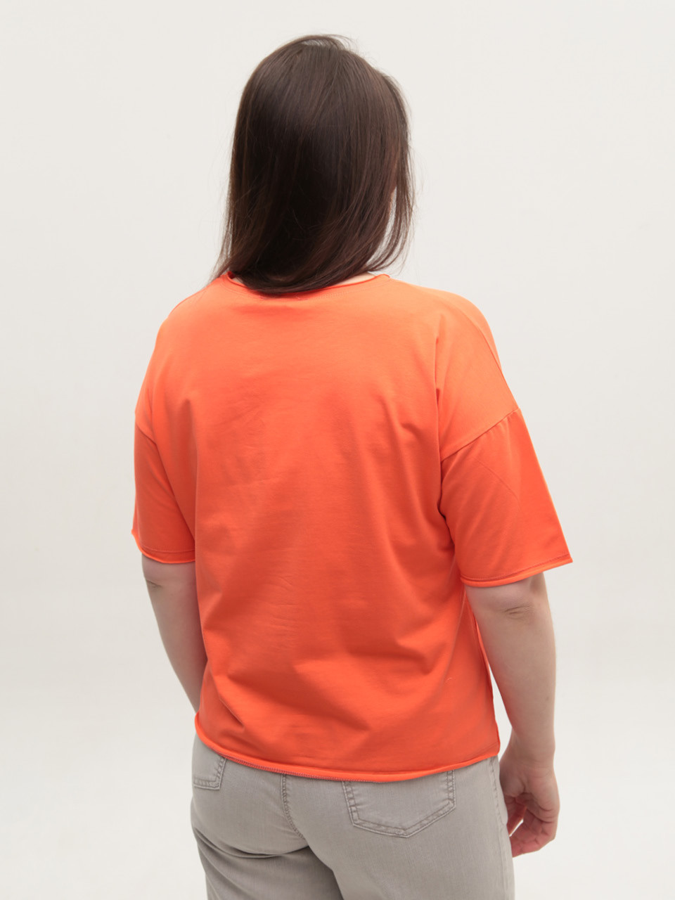 Футболка женская коралловая с надписью 2718-12-T