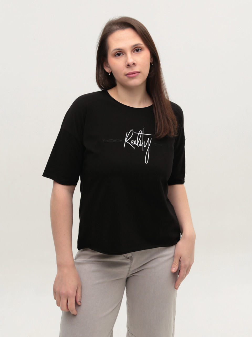Футболка женская черная с надписью 2718-01-T