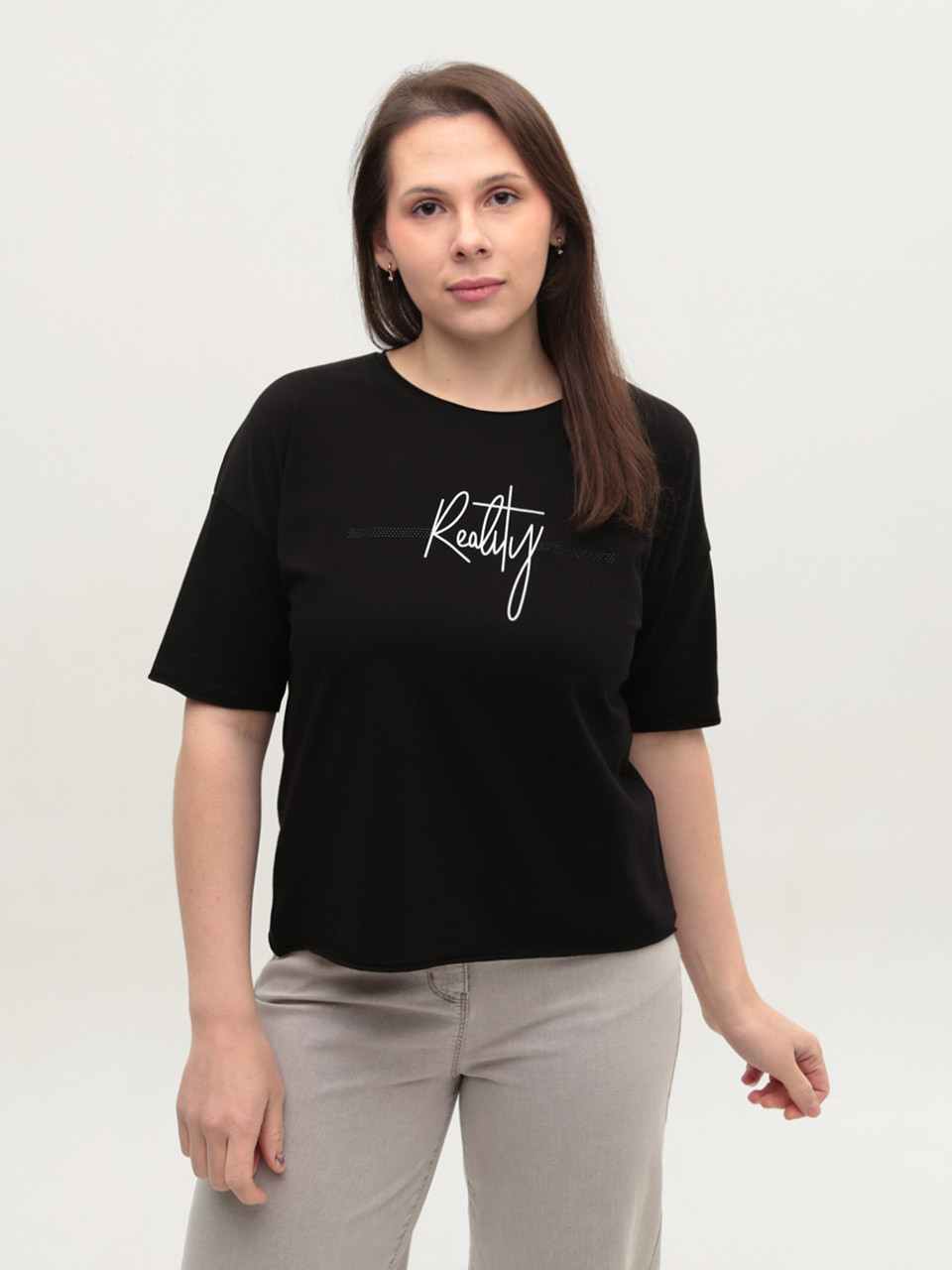 Футболка женская черная с надписью 2718-01-T