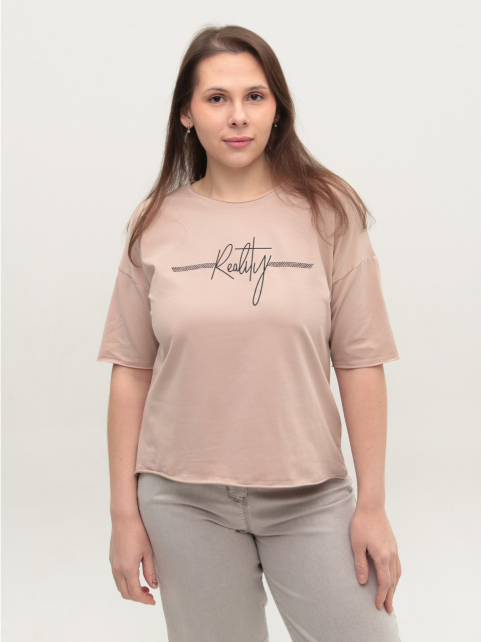 Футболка женская бежевая с надписью 2718-11-T