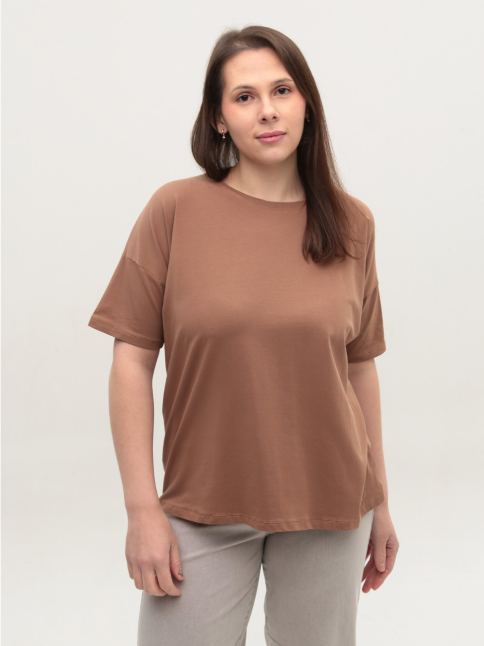 Футболка женская бежевая широкая 7375-11-T