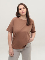 Футболка женская бежевая широкая 7375-11-T