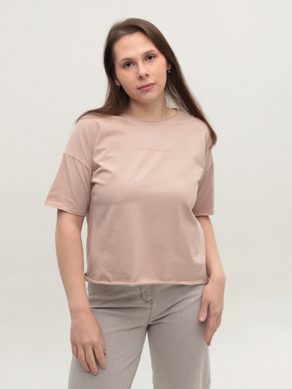 Футболка жіноча світло-бежева з написом 1835-11-T