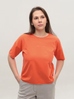 Футболка женская коралловая с надписью 1835-12-T