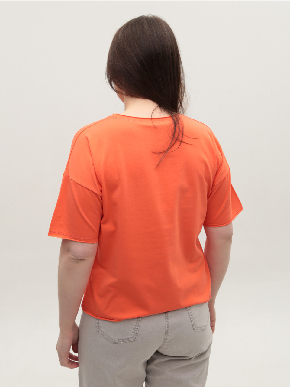Футболка женская коралловая с надписью 1835-12-T