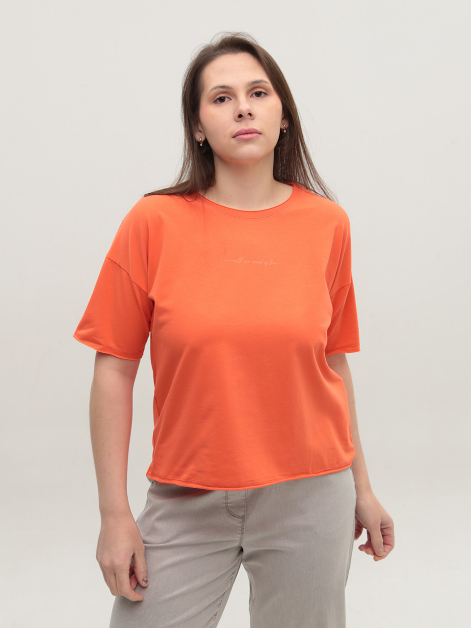 Футболка женская коралловая с надписью 1835-12-T