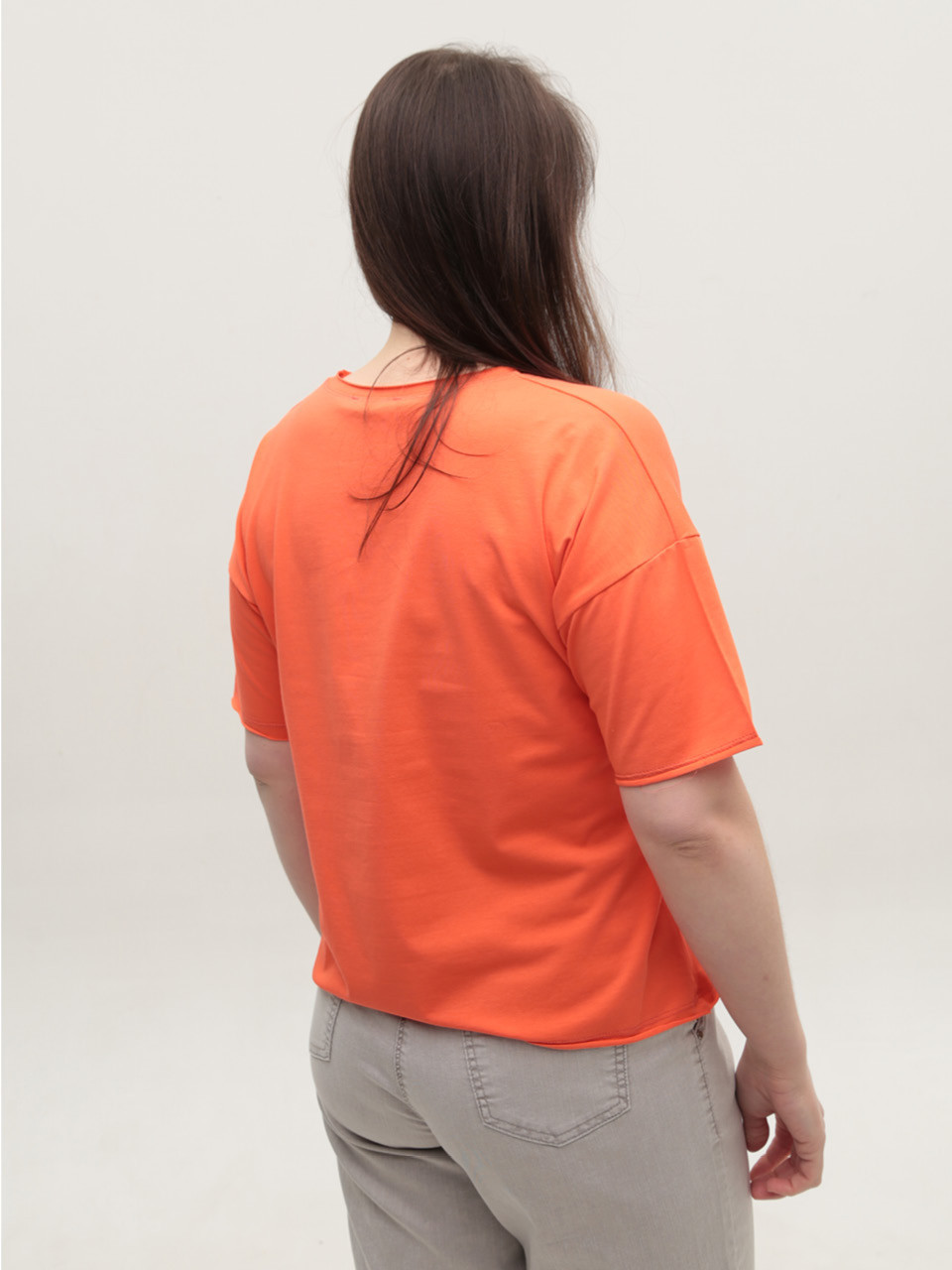 Футболка женская коралловая с надписью 1835-12-T