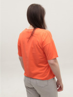 Футболка женская коралловая с надписью 1835-12-T