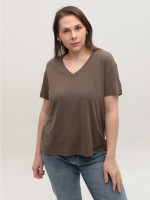 Футболка женская хаки тонкая с мысом свободная 21-09-V