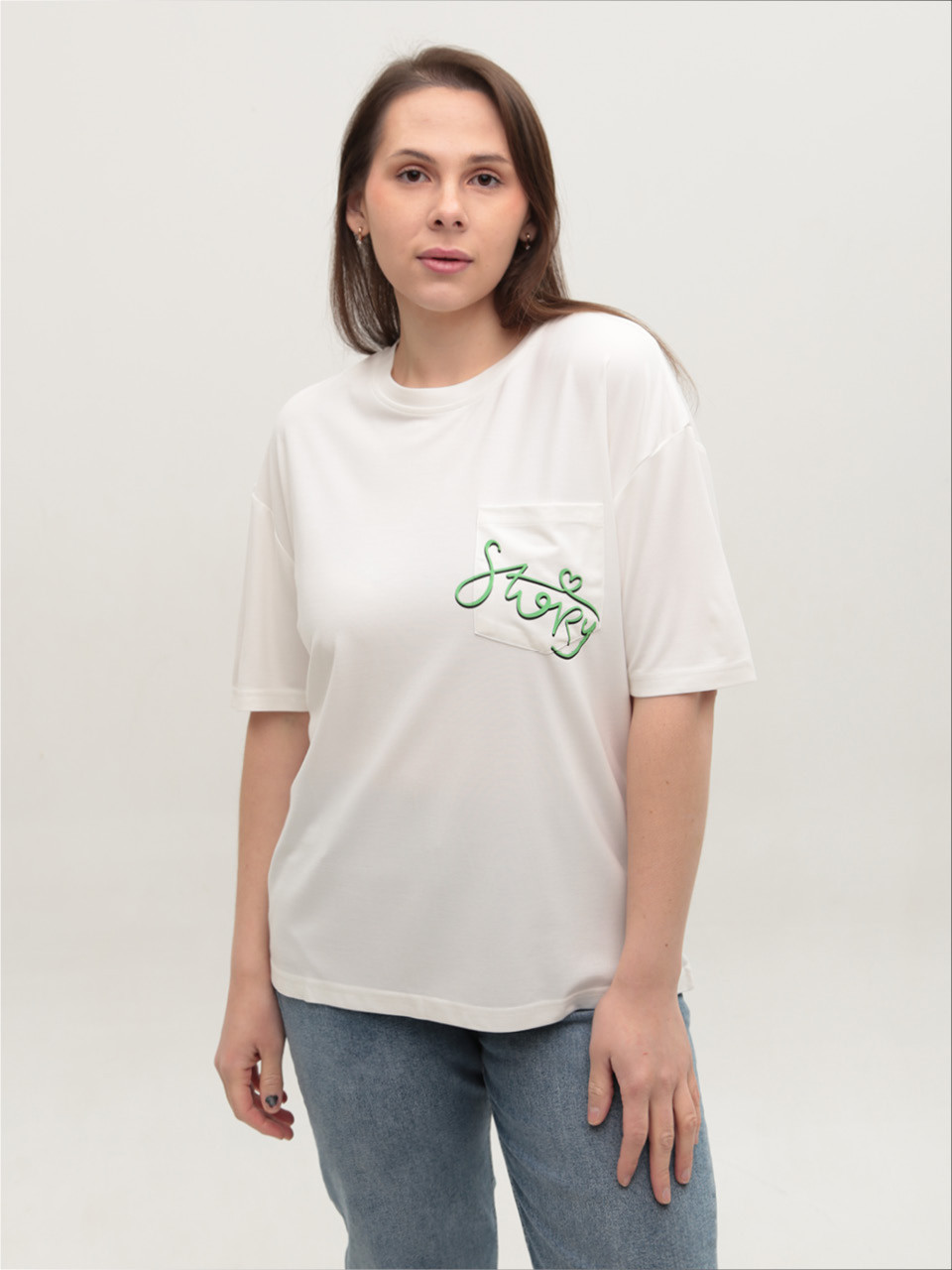 Футболка женская белая тонкая свободная 15-10-T