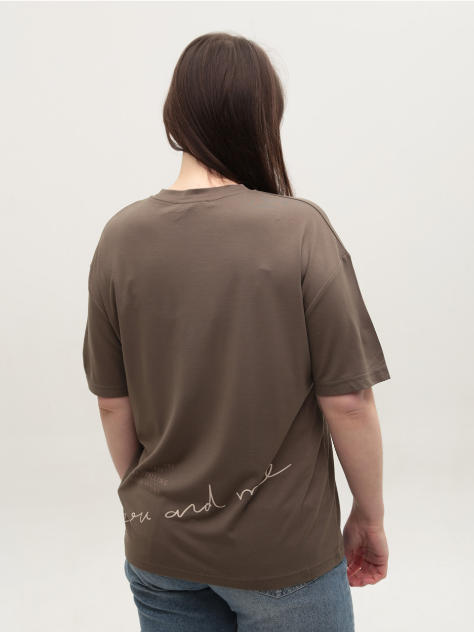 Жіноча футболка хакі тонка вільна 15-09-T