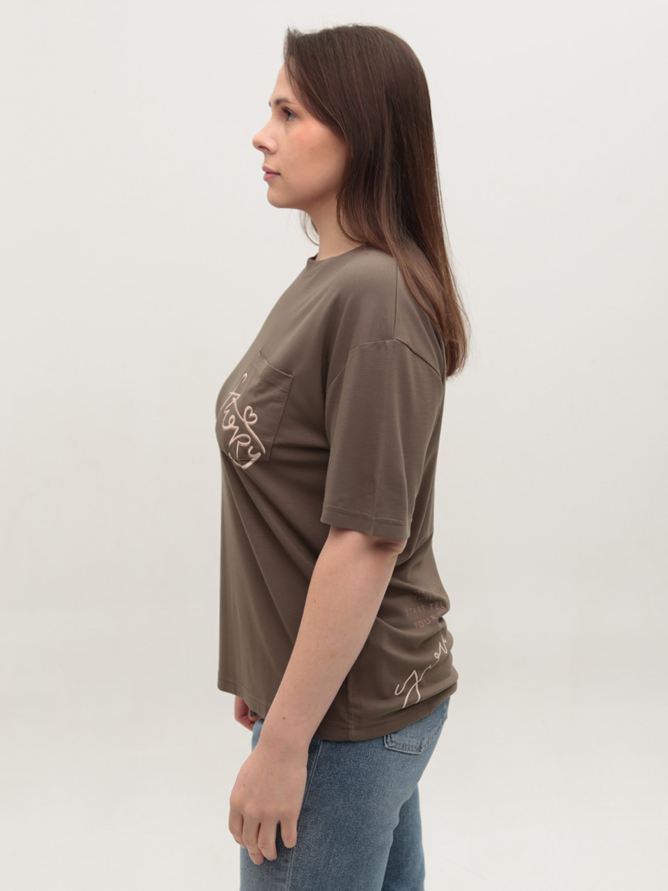 Жіноча футболка хакі тонка вільна 15-09-T