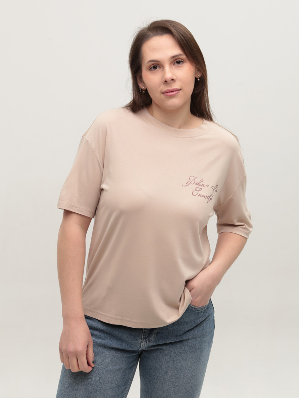Футболка жіноча бежева тонка вільна 35-06