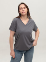 Футболка жіноча сіра тонка з мисом вільна 21-07-V