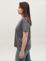Футболка жіноча сіра тонка з мисом вільна 21-07-V