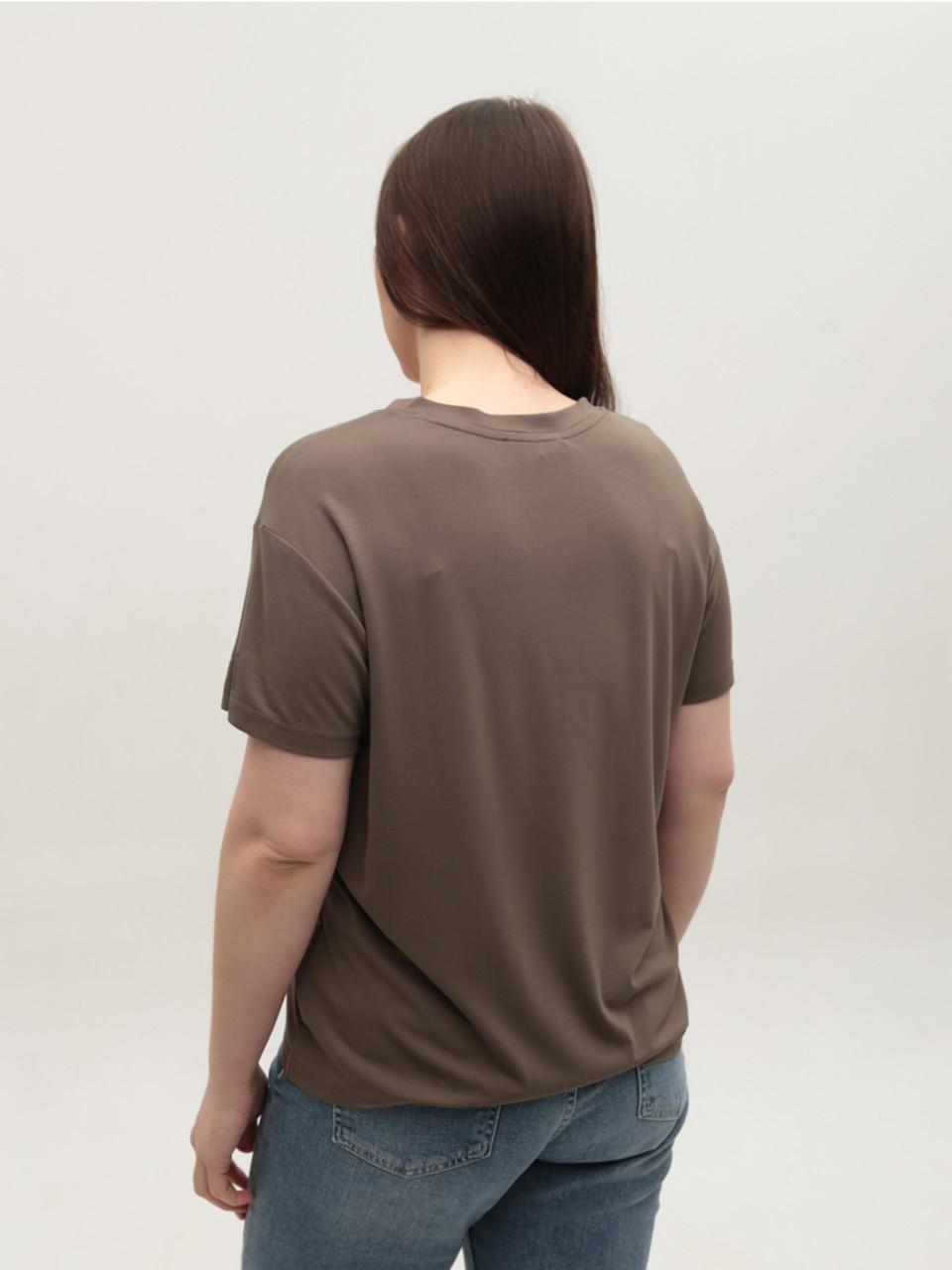 Футболка женская хаки тонкая с мысом большие размеры 21-B-09-V