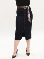 Юбка женская темно-синяя миди с разрезом большие размеры 2244-B