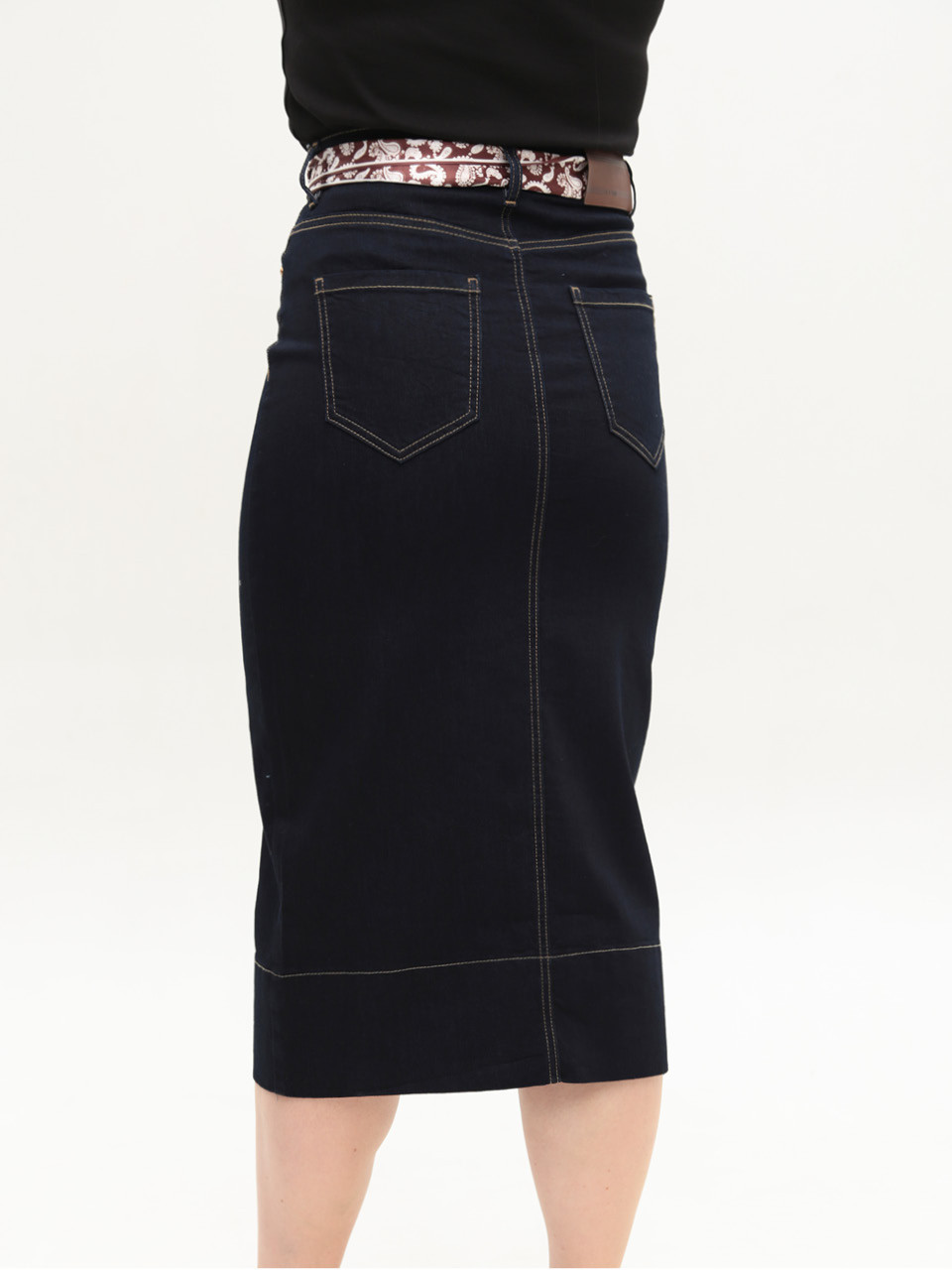 Юбка женская темно-синяя миди с разрезом большие размеры 2244-B