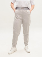 Джинсы женские тонкие светло-бежевые бананы на резинке 8040-B-1