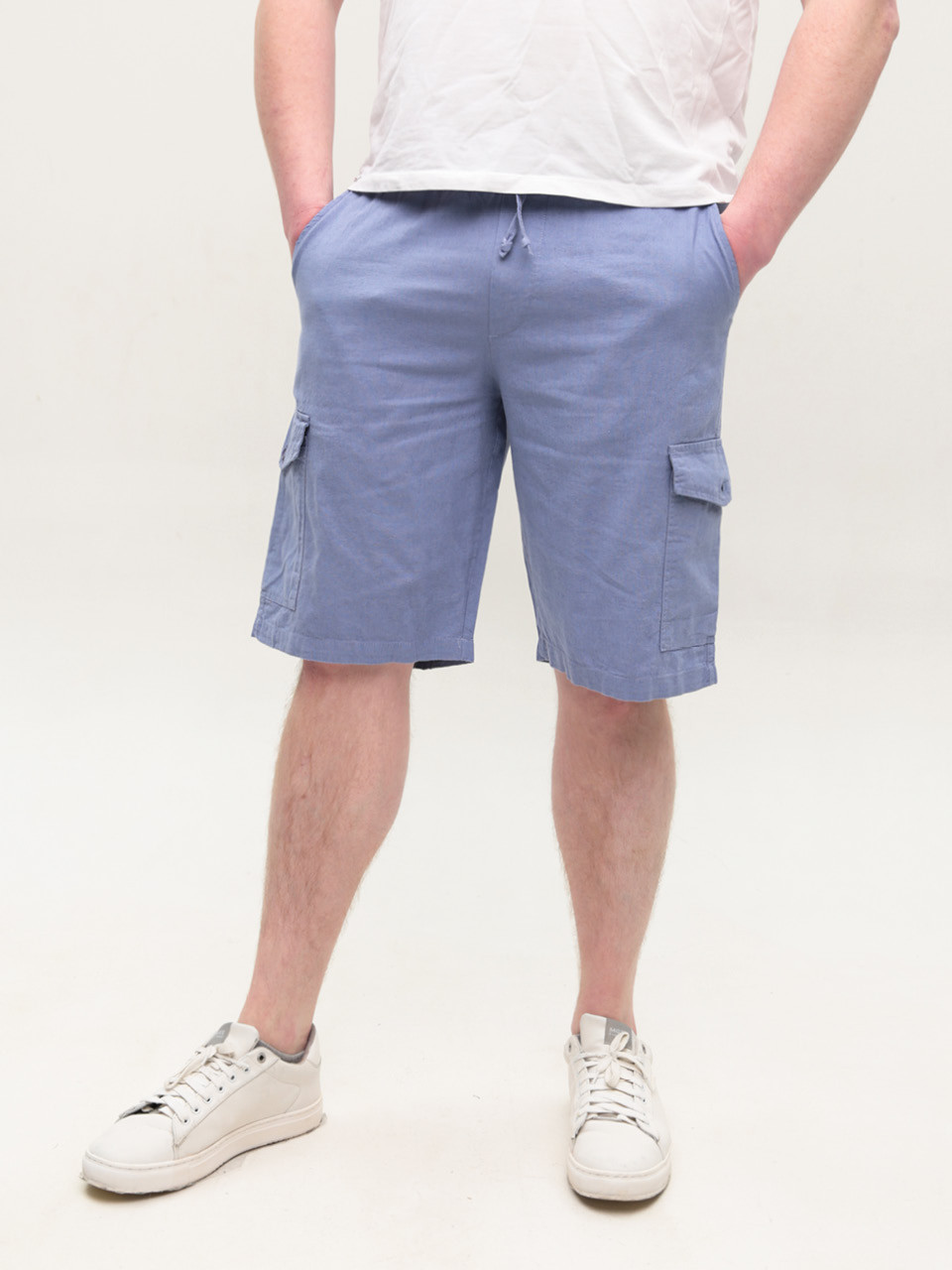 Шорти чоловічі світло-сині лляні з гумкою на поясі 8604-5