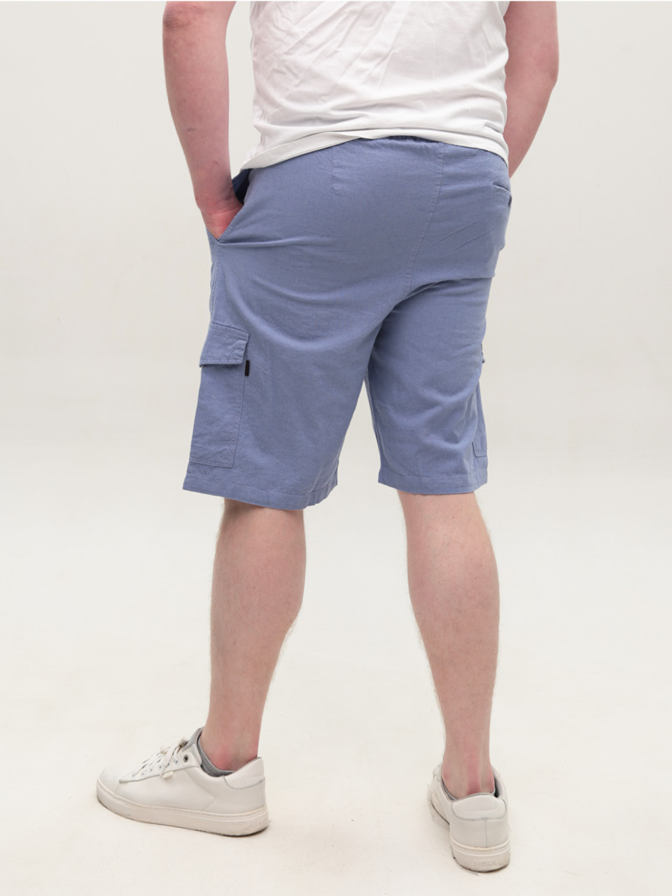 Шорти чоловічі світло-сині лляні з гумкою на поясі 8604-5