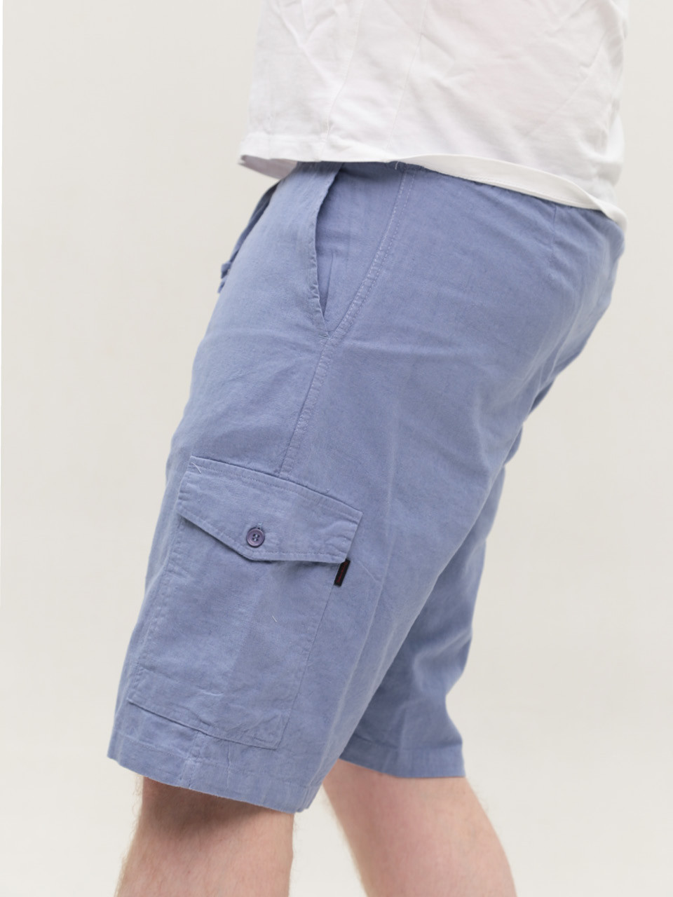 Шорти чоловічі світло-сині лляні з гумкою на поясі 8604-5