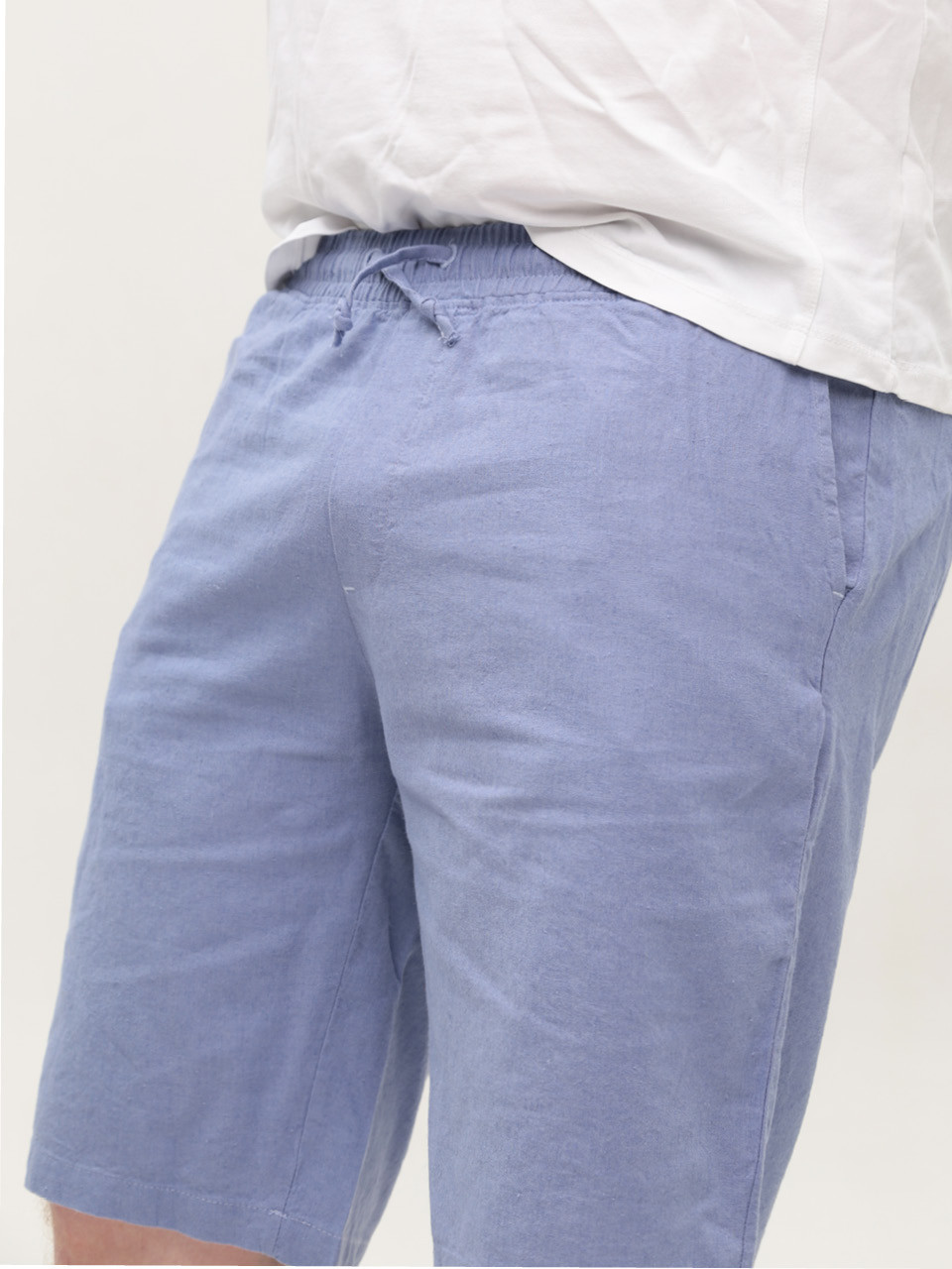 Шорты мужские светло-синие льняные на резинке 8603-5