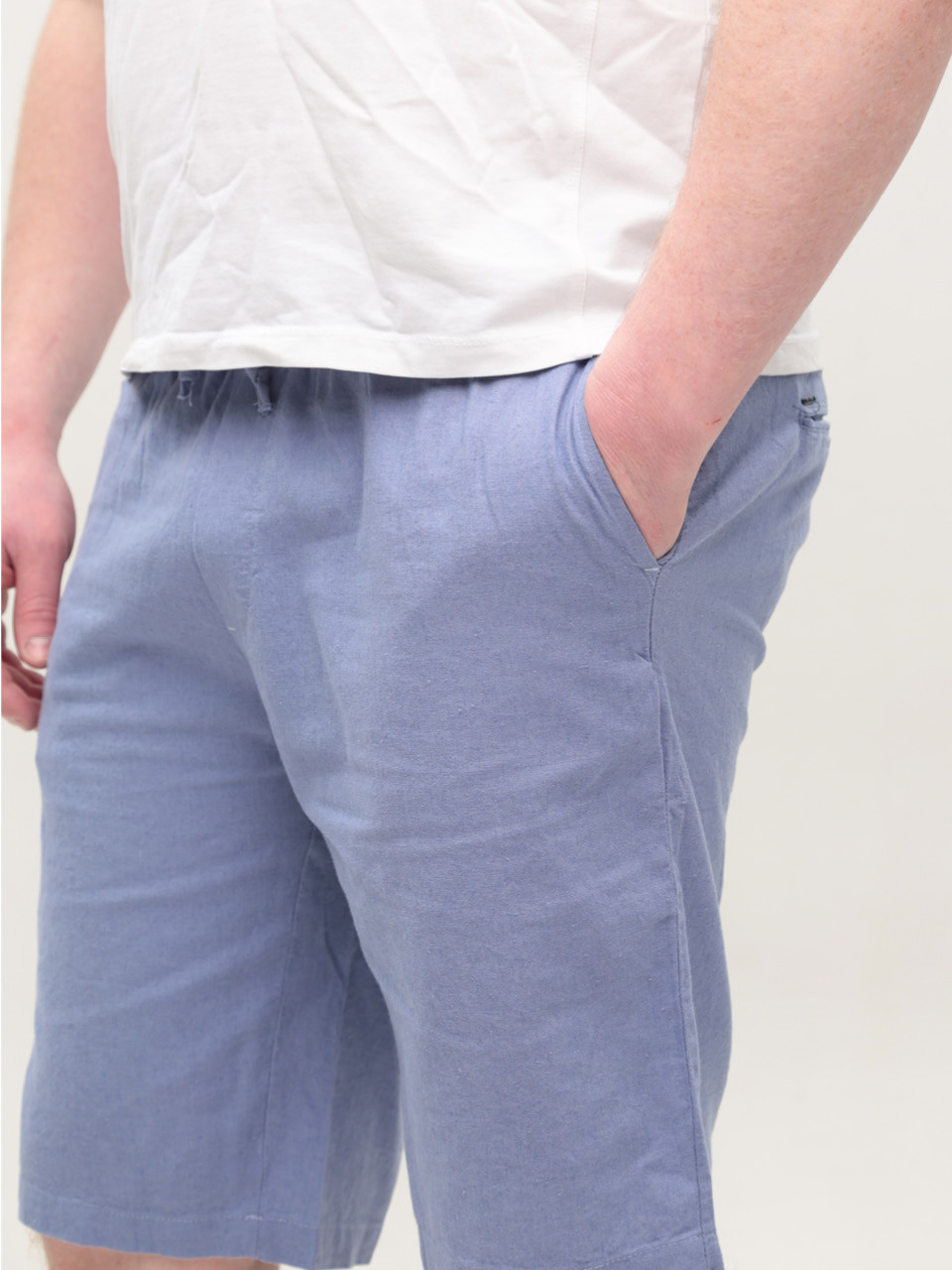 Шорты мужские светло-синие льняные на резинке 8603-5