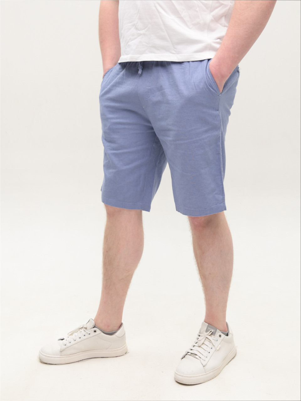 Шорты мужские светло-синие льняные на резинке 8603-5