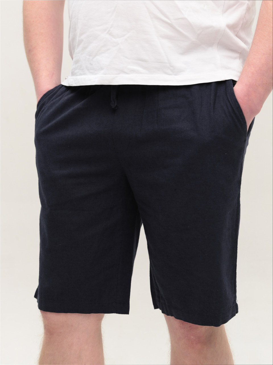 Шорти чоловічі темно-сині лляні на резинці 8603-4
